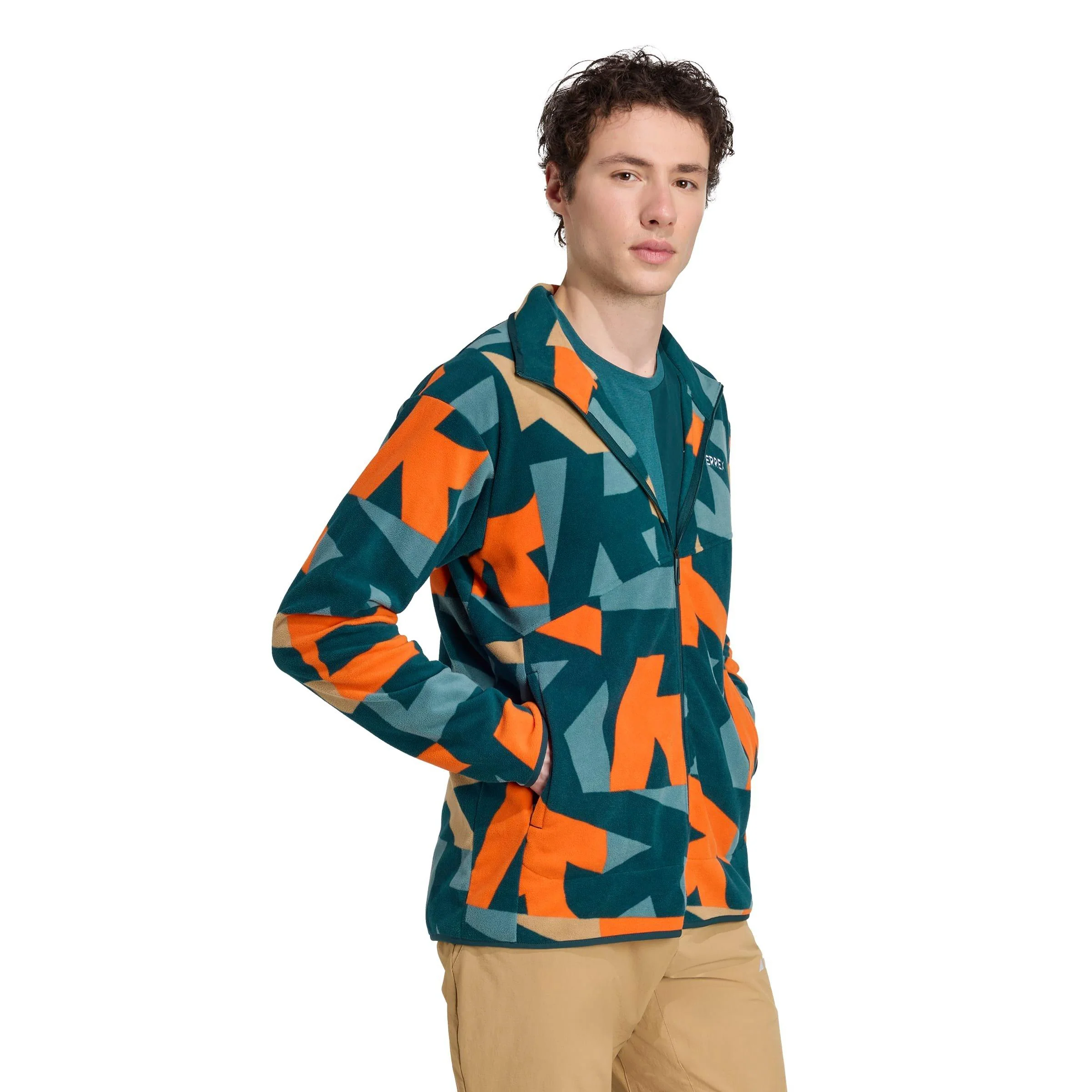 Men's Multi Printed Full Zip Fleece - Blue / Orange - Image 6