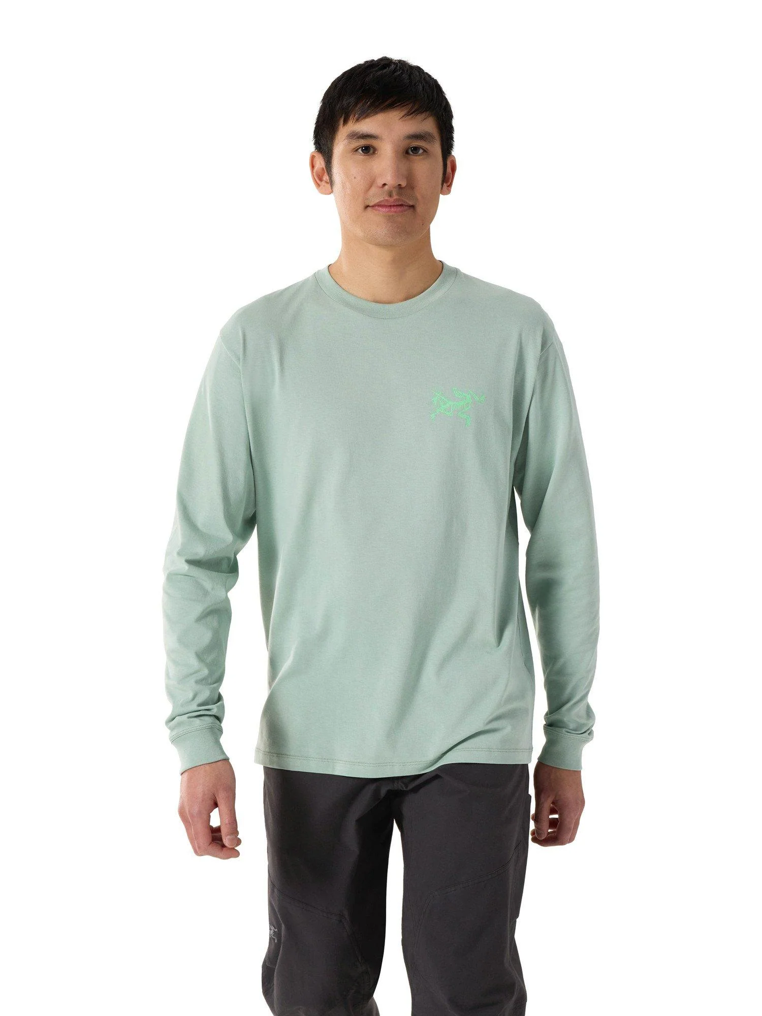 Men's Kragg SL Cotton Long-Sleeve T-Shirt - Stone Green / Phosphorescent - Image 2