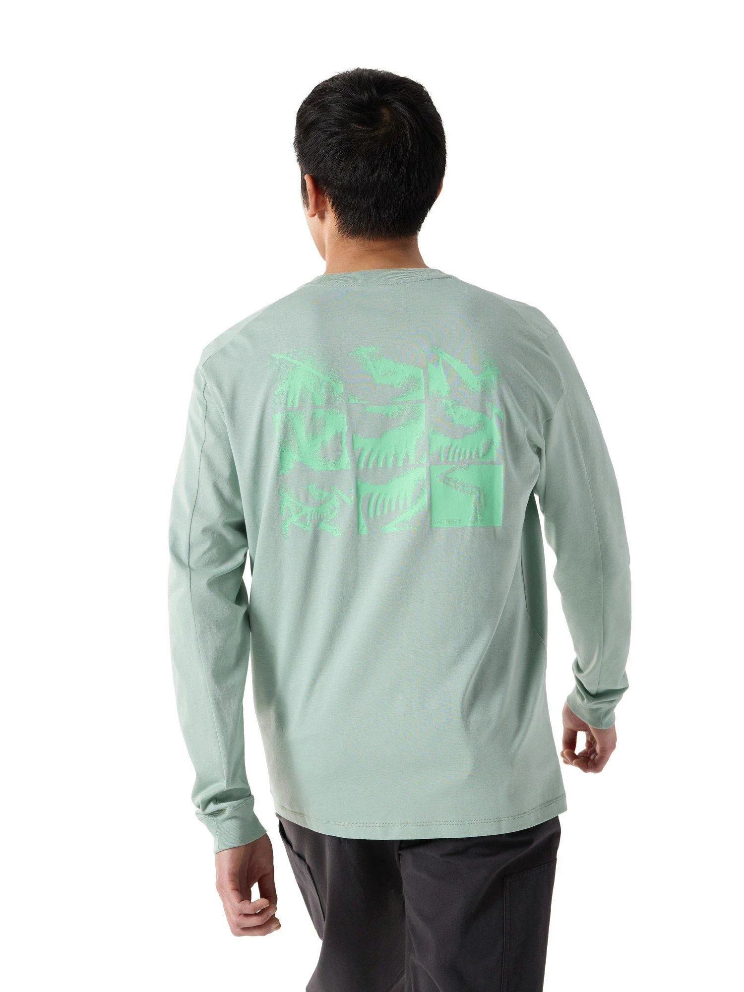 Men's Kragg SL Cotton Long-Sleeve T-Shirt - Stone Green / Phosphorescent - Image 3