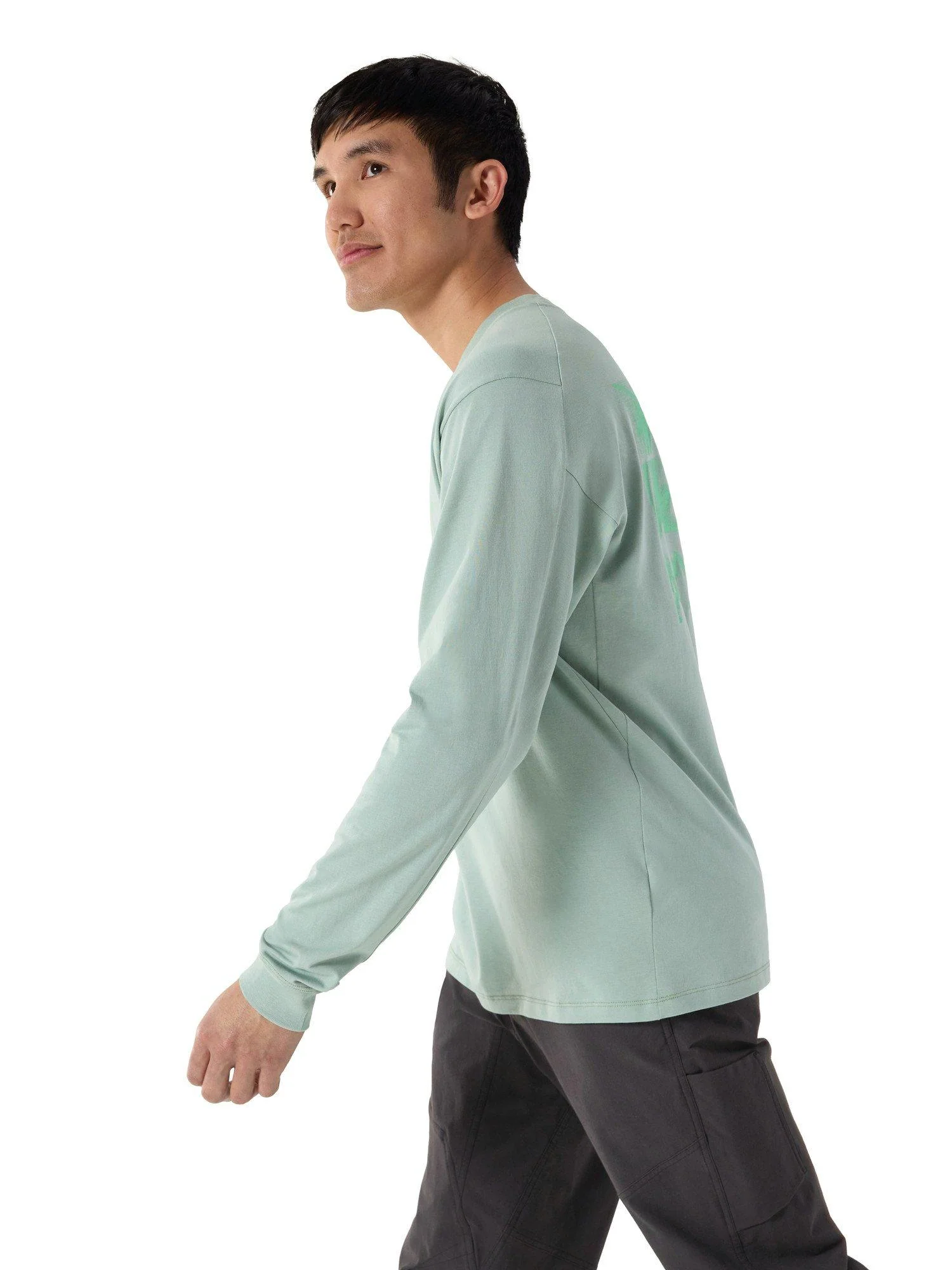 Men's Kragg SL Cotton Long-Sleeve T-Shirt - Stone Green / Phosphorescent - Image 5