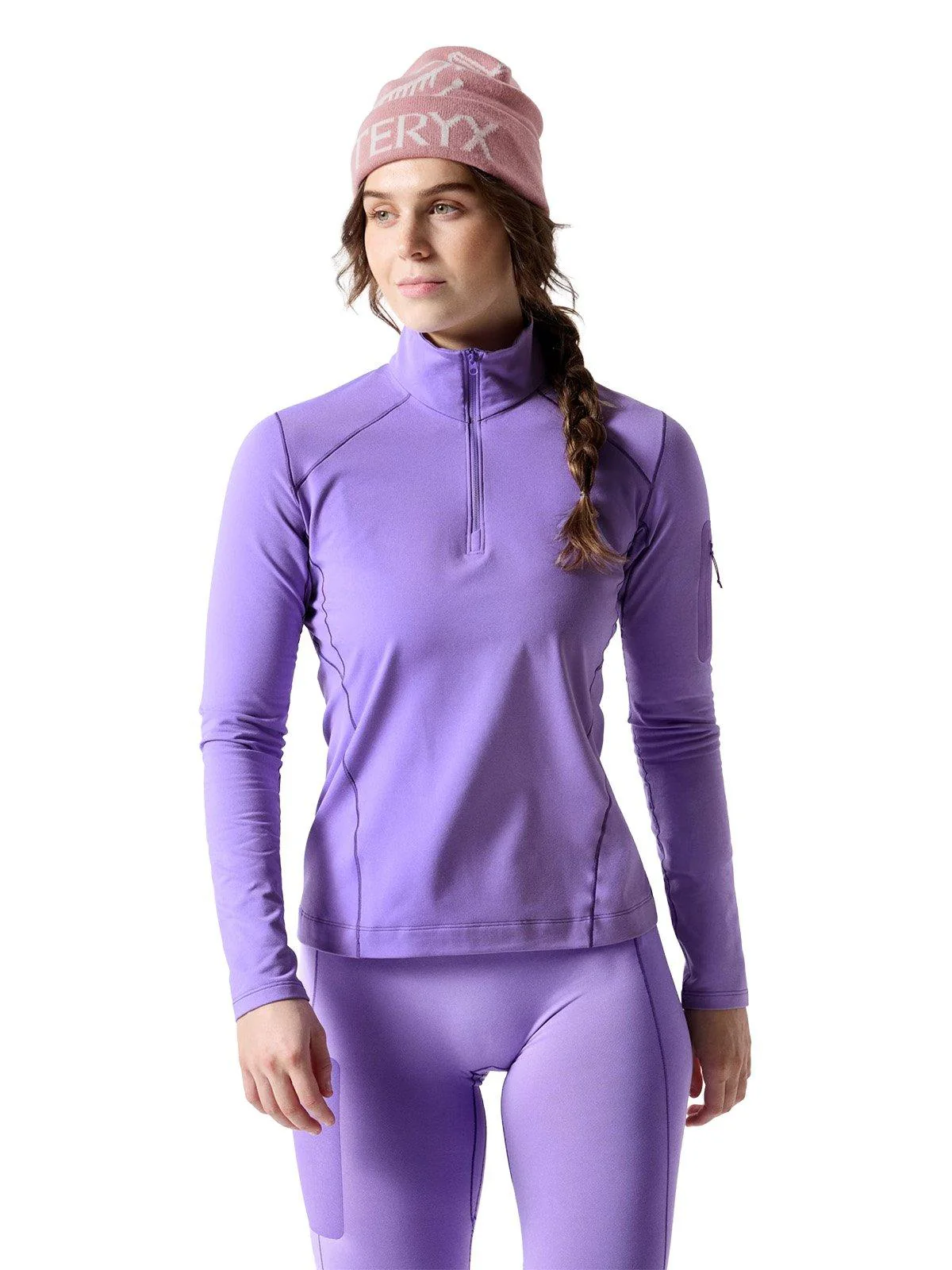 Women's Rho Zip Neck Base Layer Top - Aster / Lt Iola - Image 2