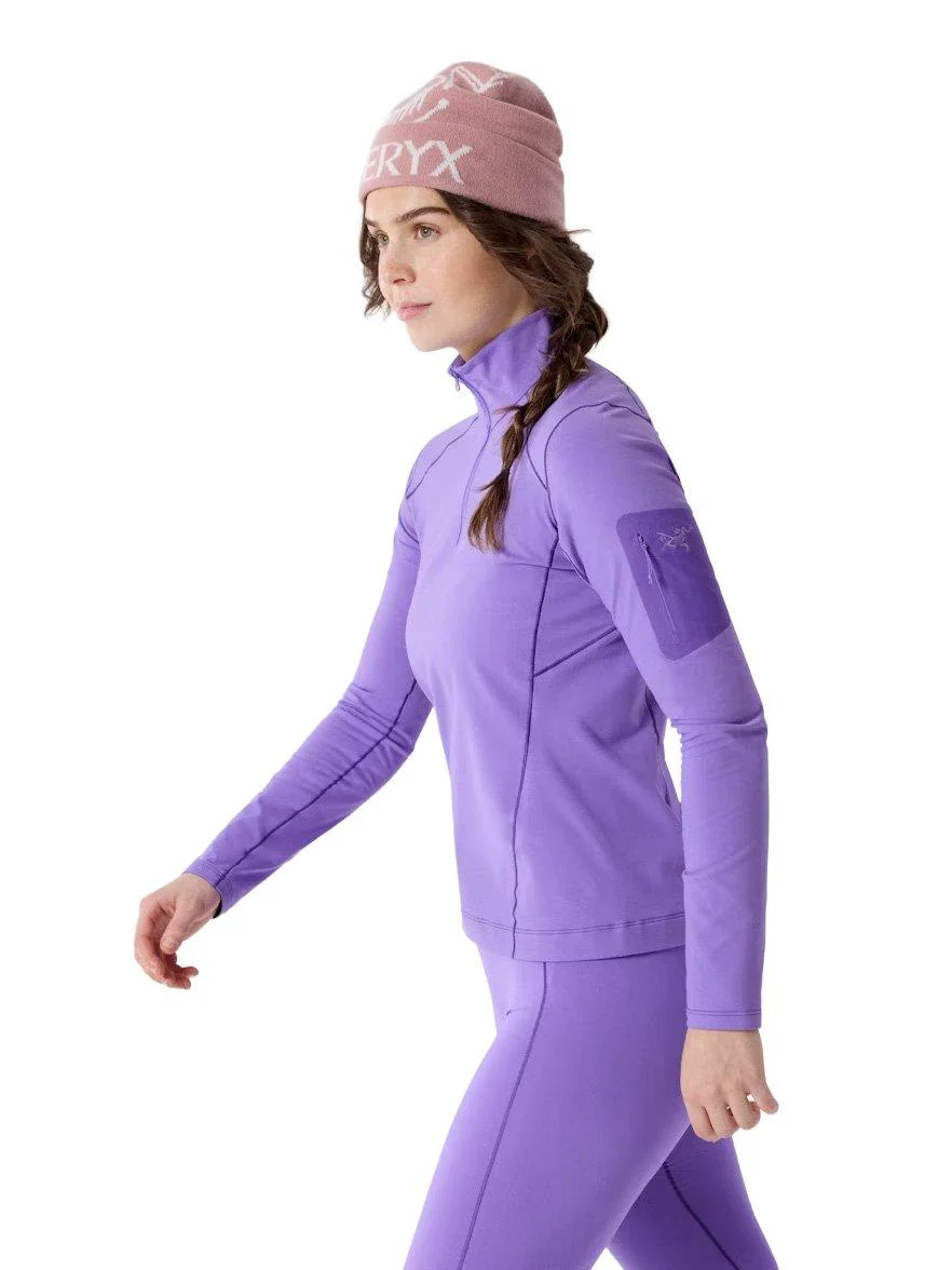 Women's Rho Zip Neck Base Layer Top - Aster / Lt Iola - Image 4