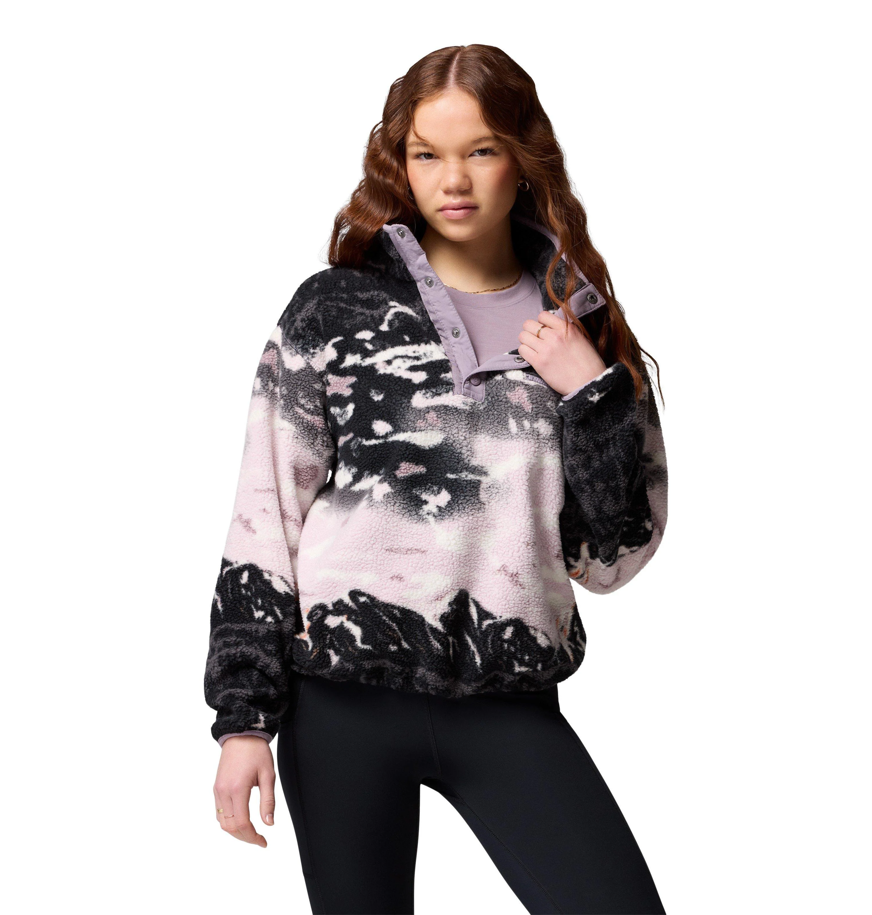 Women's Helvetia II Printed Cropped 1/2 Snap Fleece - Black / Purple - Image 3