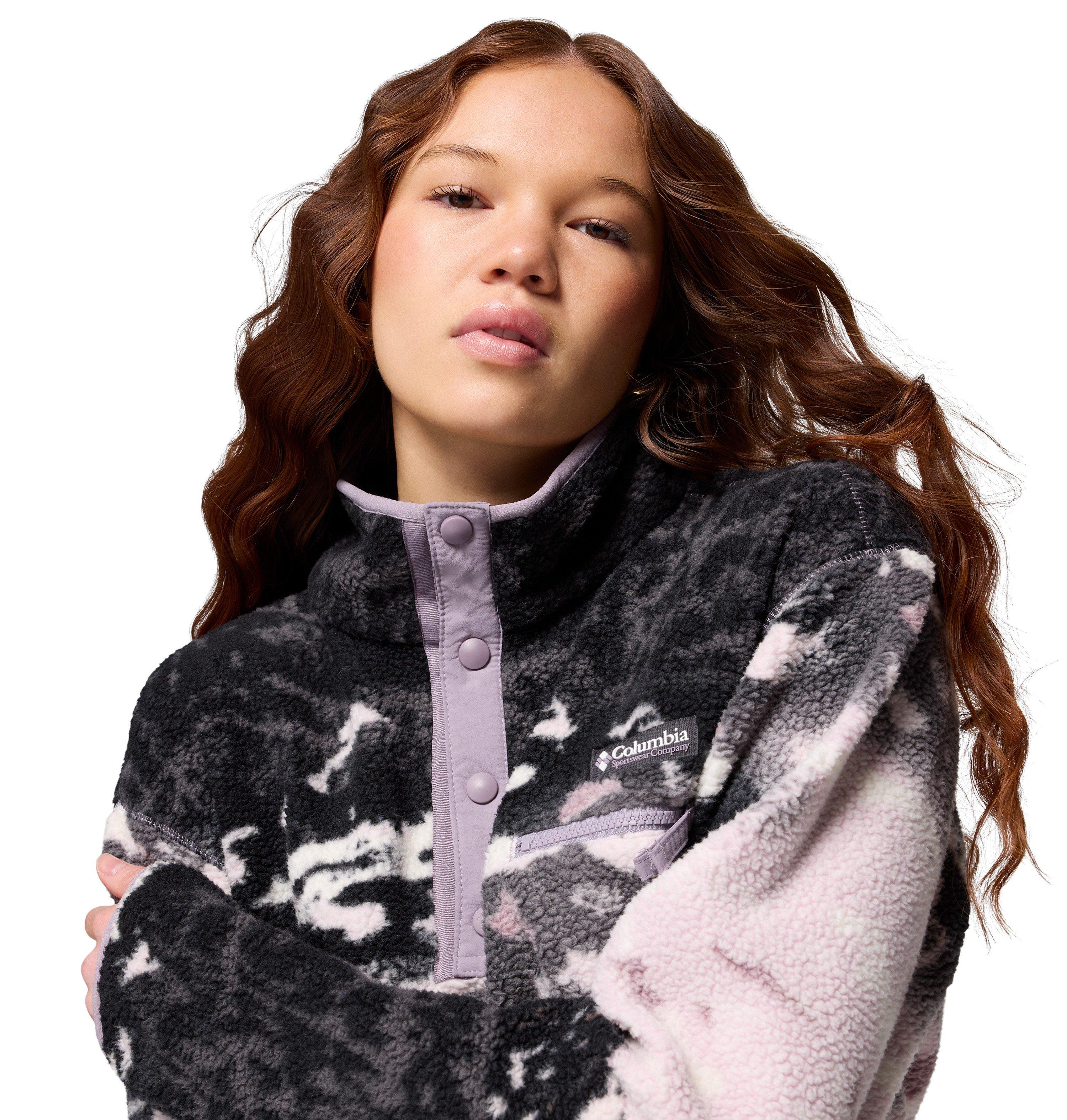 Women's Helvetia II Printed Cropped 1/2 Snap Fleece - Black / Purple - Image 5