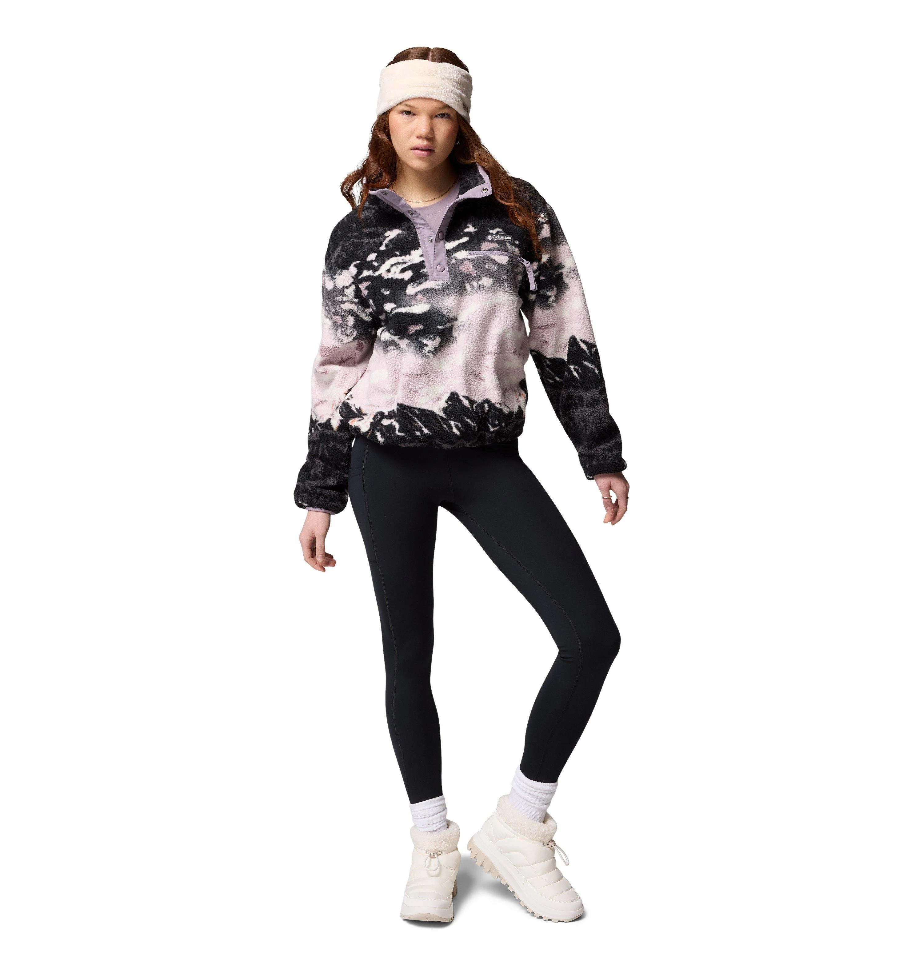 Women's Helvetia II Printed Cropped 1/2 Snap Fleece - Black / Purple - Image 7
