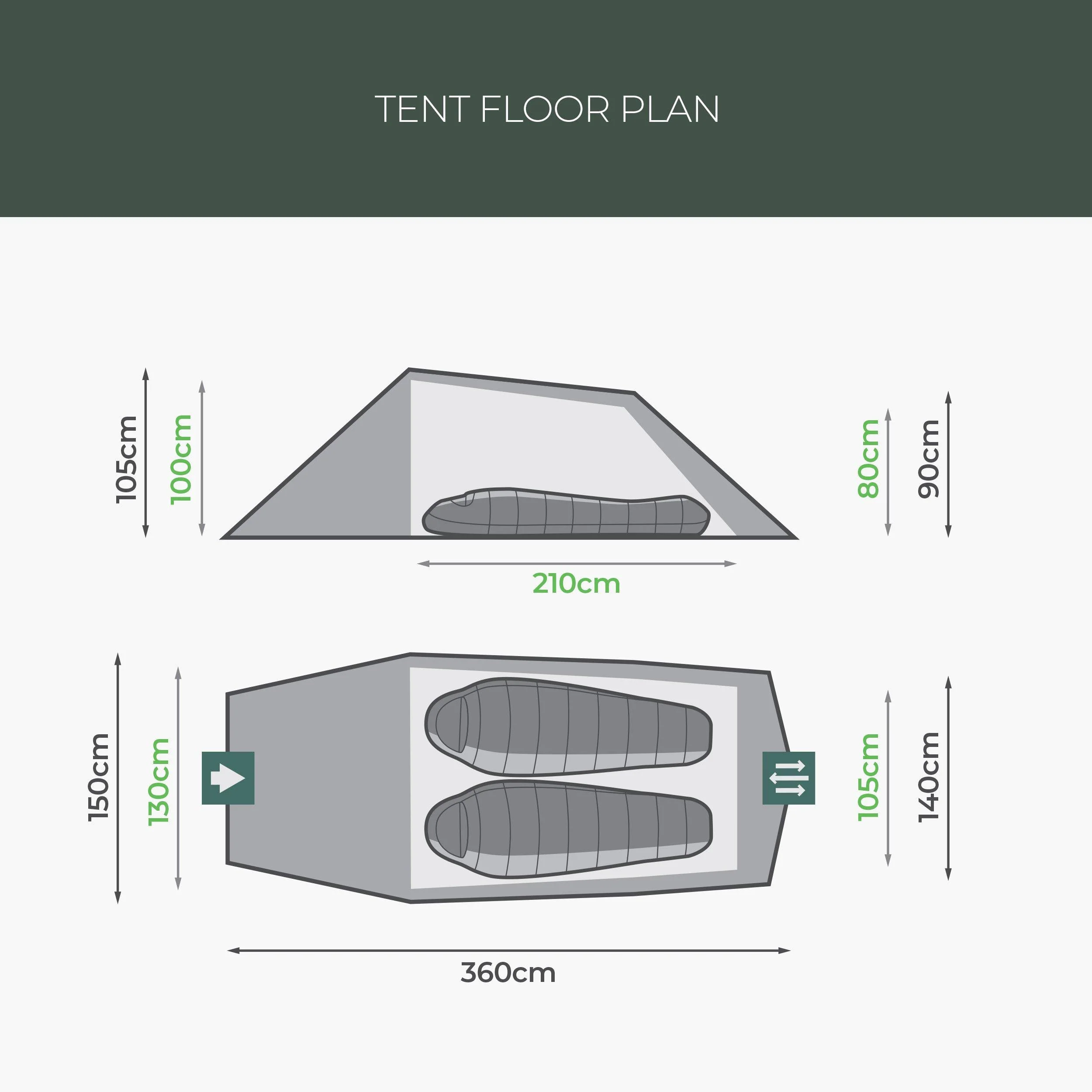 Respite 2-Person Tunnel Tent - Green - Image 9