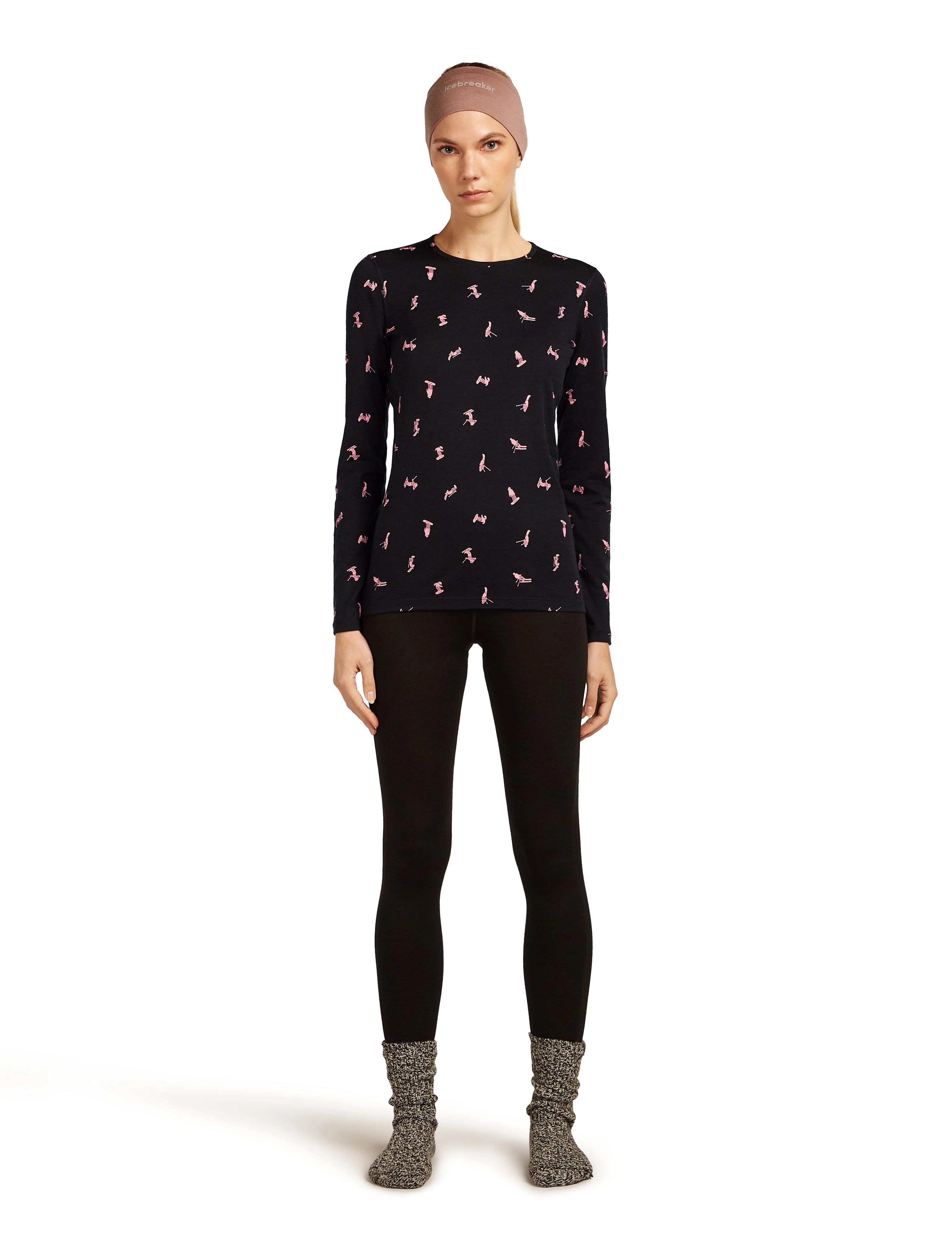 Women's 200 Oasis Long Sleeve Crewe Snow Day - Black - Image 2