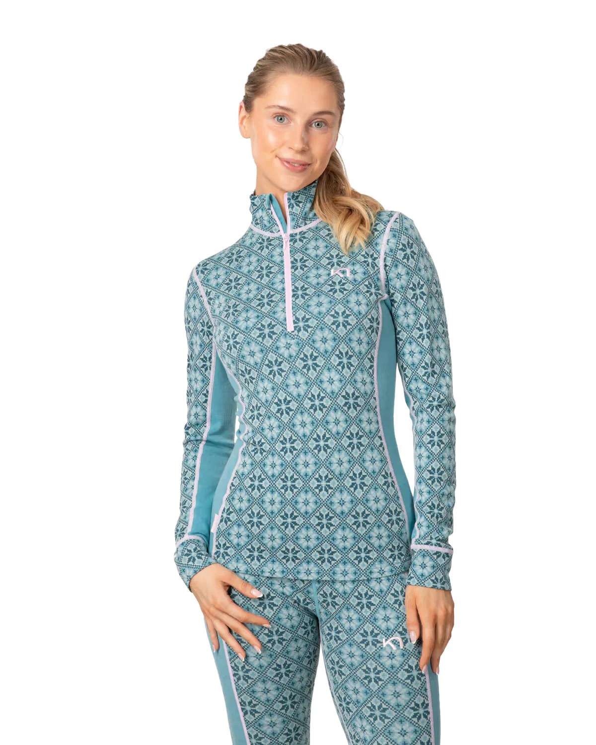 Women's Rose 1/2 Zip Base Layer Top - Blue - Image 3
