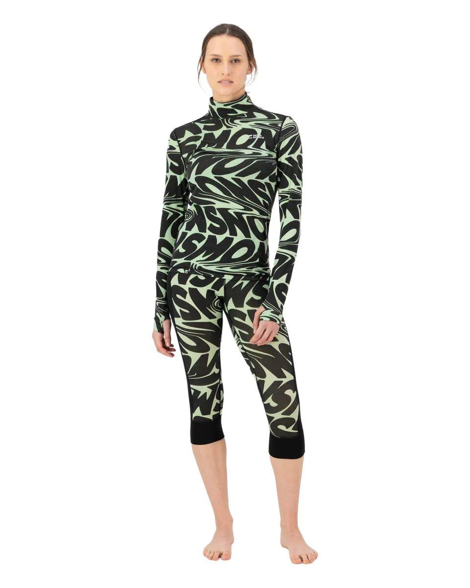 Women's Cascade 200 Flex Mock Neck Base Layer Top - Black / Green - Image 3