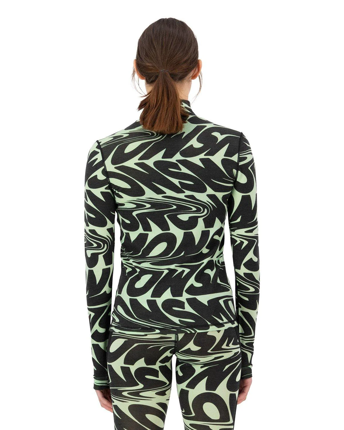 Women's Cascade 200 Flex Mock Neck Base Layer Top - Black / Green - Image 4