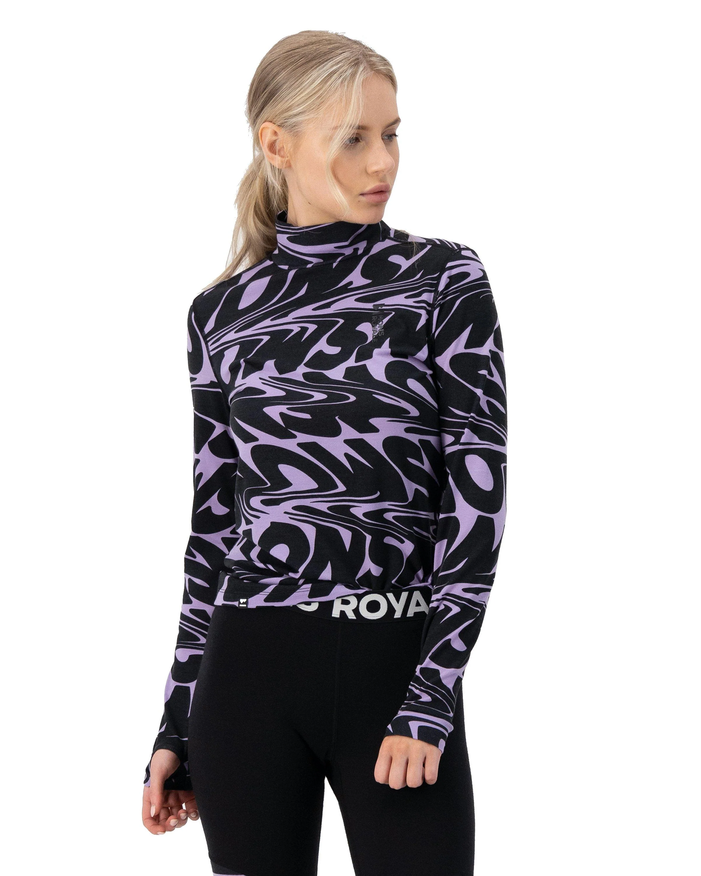 Women's Cascade 200 Flex Mock Neck Base Layer - Black / Purple - Image 2