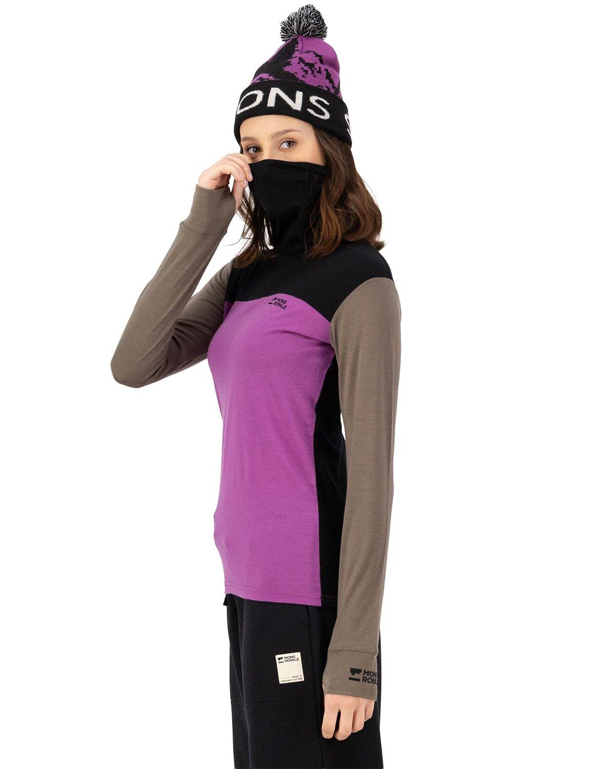 Women's Yotei BF High Neck Base Layer Top - Purple / Brown - Image 3