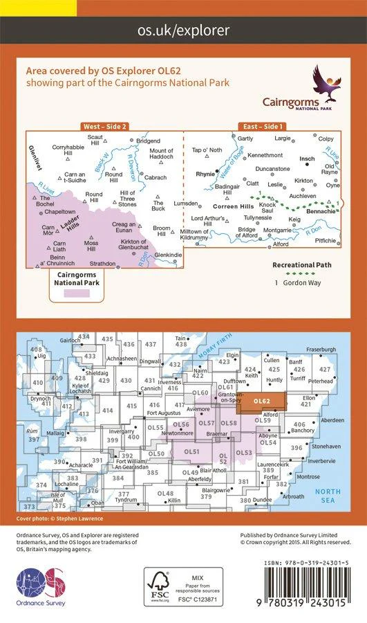Explorer OL62 Correen Hills & Glenlivet Map - Image 2