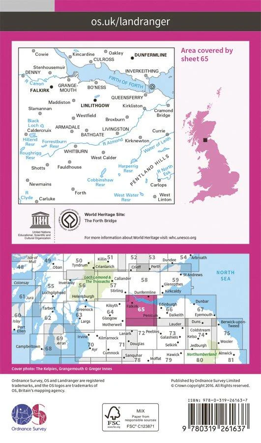 Landranger 65 1:50000 Falkirk & Linlithgow - Image 2
