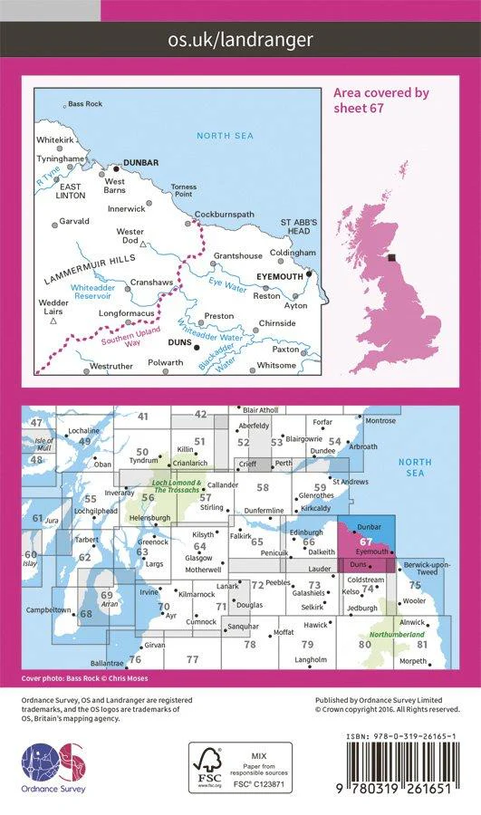 Landranger 67 1:50000 Duns, Dunbar & Eyemouth - Image 2