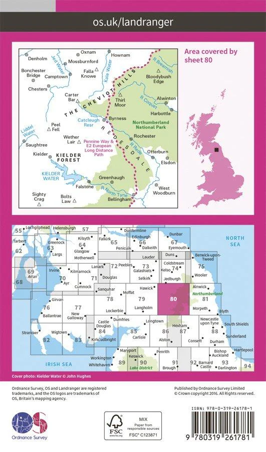 Landranger 80 1:50000 Cheviot Hills & Kielder Water - Image 2