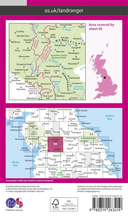 Landranger 98 1:50000 Wensleydale & Upper Wharfedale - Image 2