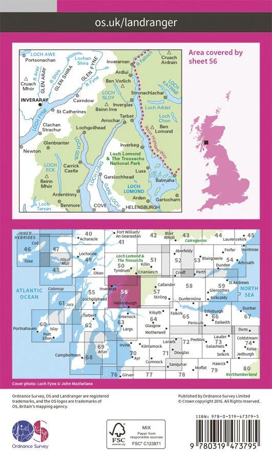 Landranger Active Laminate 56 1:50 000 Loch Lomond & Inveraray - Image 2