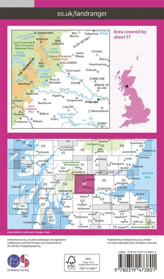 Landranger Active Laminate 57 1:50 000 Stirling & The Trossachs - Image 2