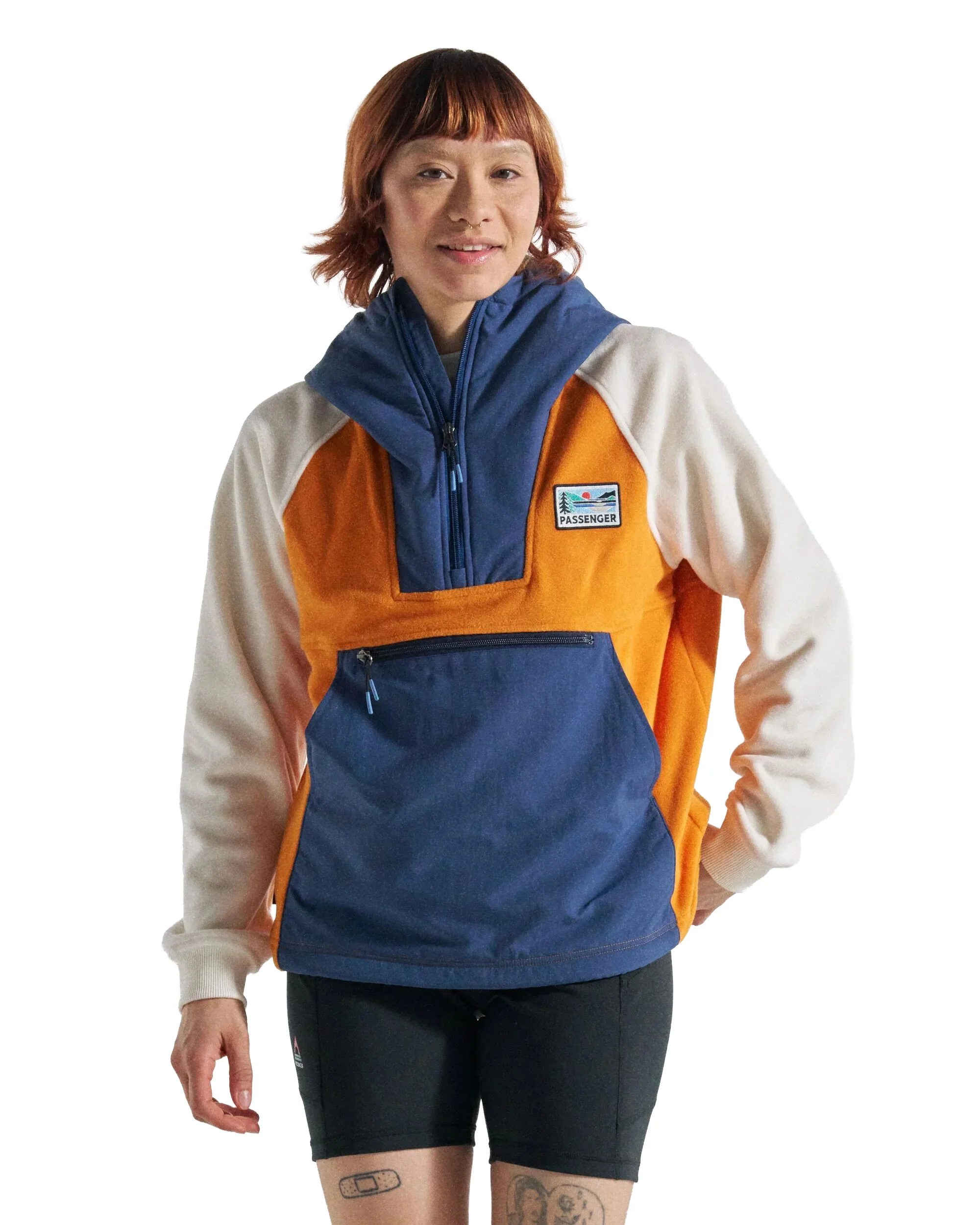 Women's Alexander 1/2 Zip Hooded Fleece - Orange / Blue - Image 3