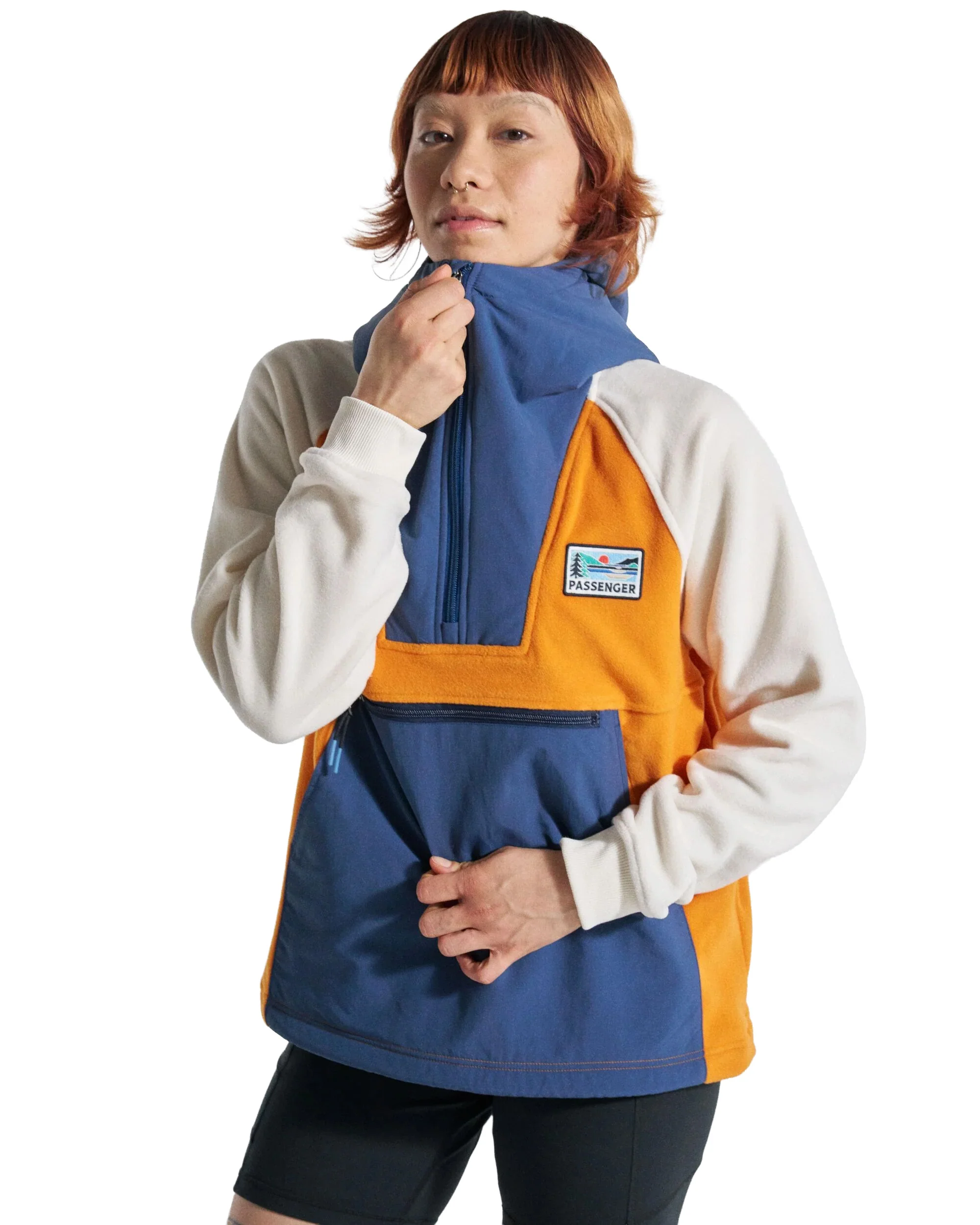 Women's Alexander 1/2 Zip Hooded Fleece - Orange / Blue - Image 4