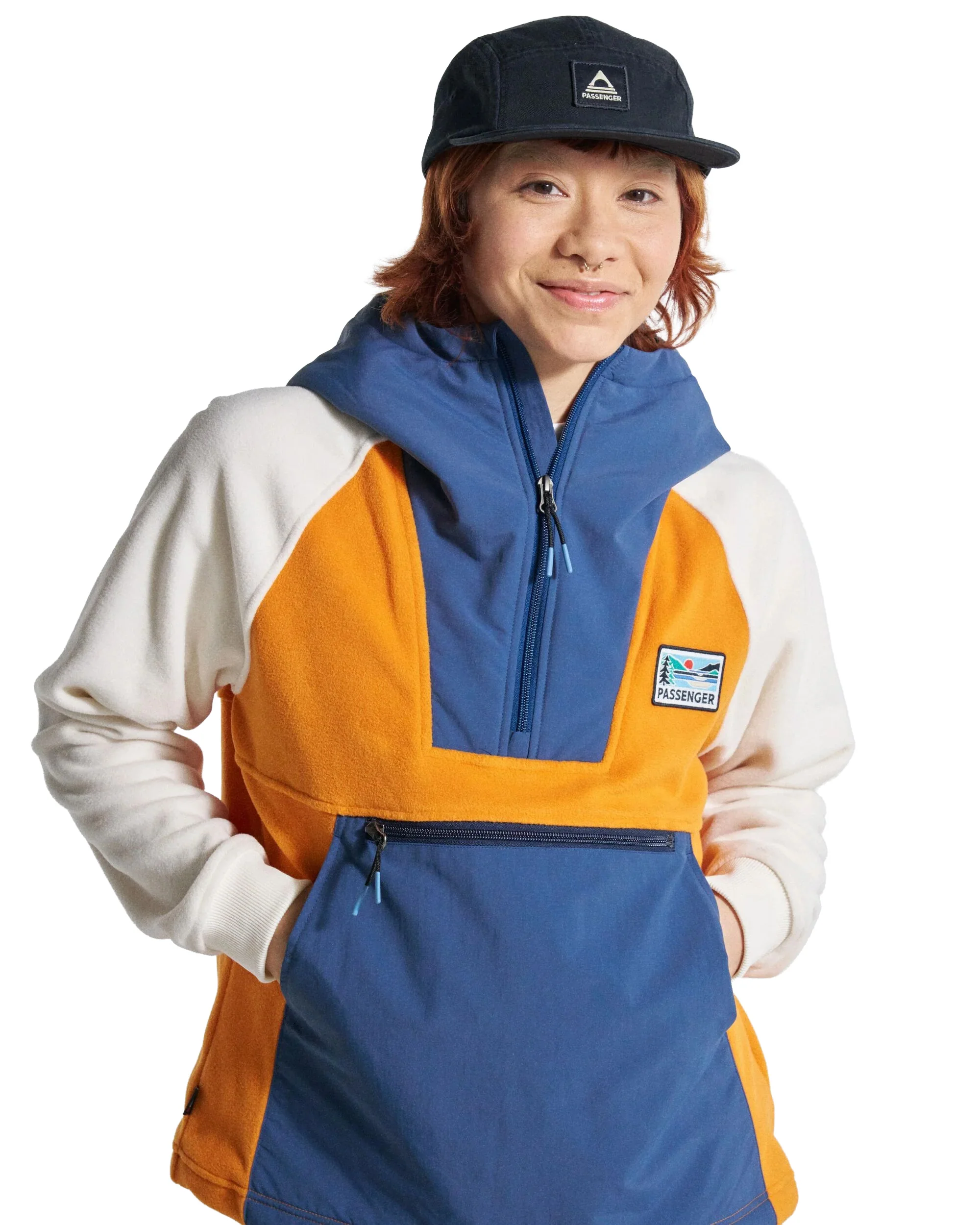 Women's Alexander 1/2 Zip Hooded Fleece - Orange / Blue - Image 5