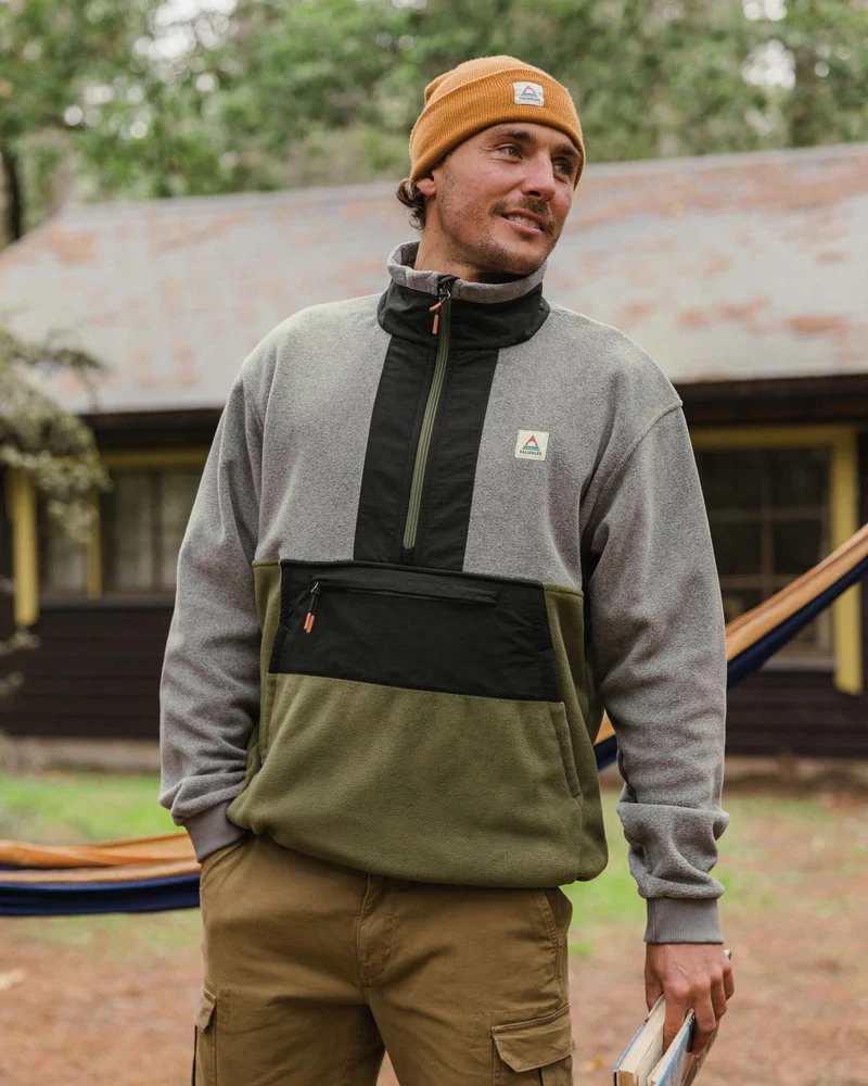 Men's Woodland Hoodless 1/2 Zip Fleece - Grey / Green