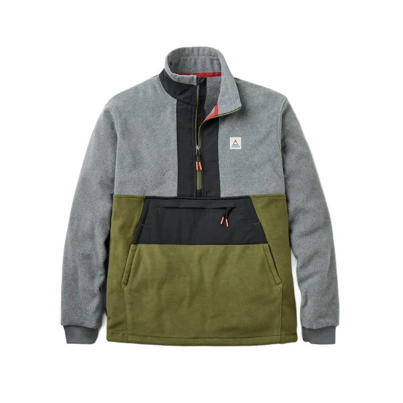 Men's Woodland Hoodless 1/2 Zip Fleece - Grey / Green - Image 2