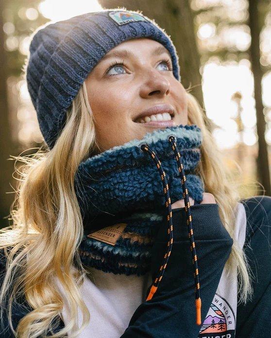 Mulled Sherpa Fleece Snood - Blue Coral Pattern - Image 4