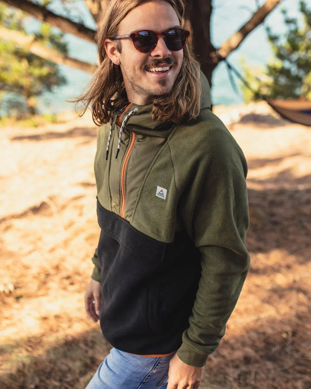 Men's Woodland Hooded 1/2 Zip Fleece - Khaki - Image 5