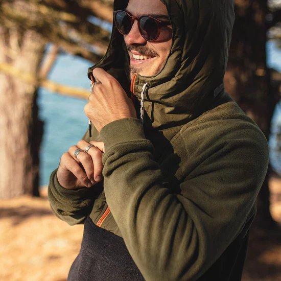 Men's Woodland Hooded 1/2 Zip Fleece - Khaki - Image 7
