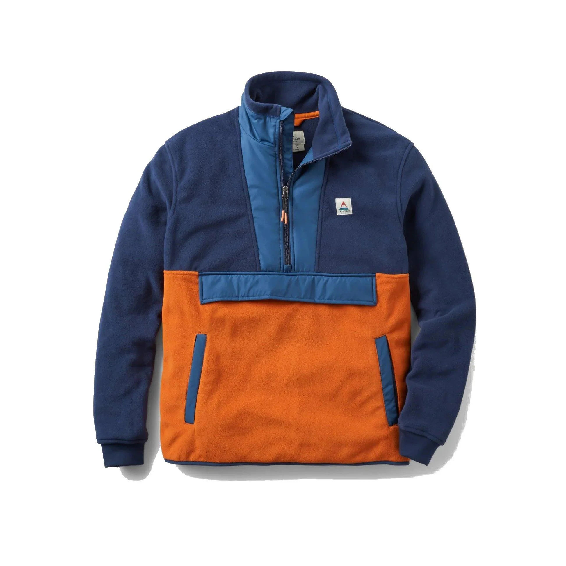 Men's Woodland Hoodless 1/2 Zip Fleece - Blue / Orange - Image 5